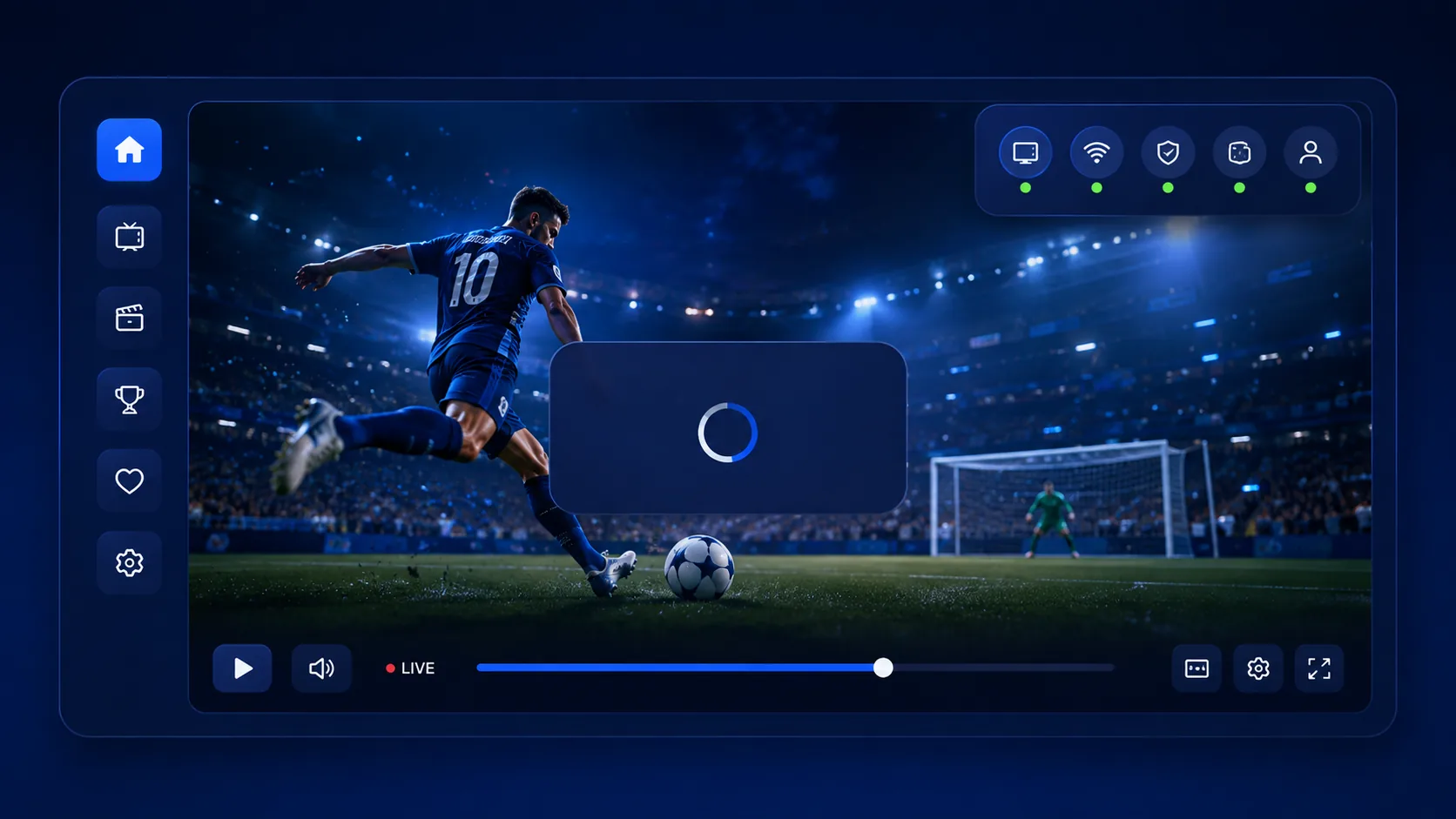 Streaming player showing a buffering warning to contrast with anti-buffer IPTV performance
